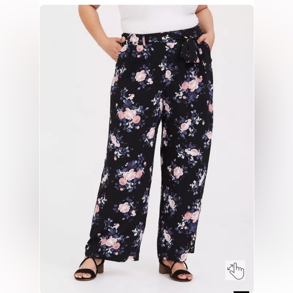 Torrid Floral Wide Leg Pants in Blue and Pink
